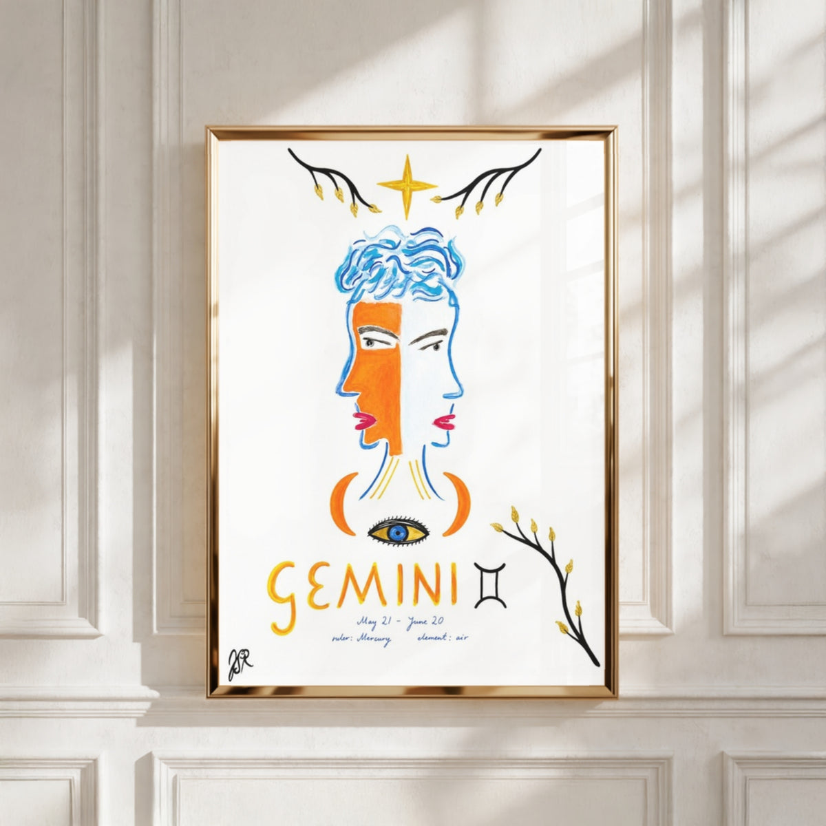 Gemini i ram - inramad tavla med text på väggen